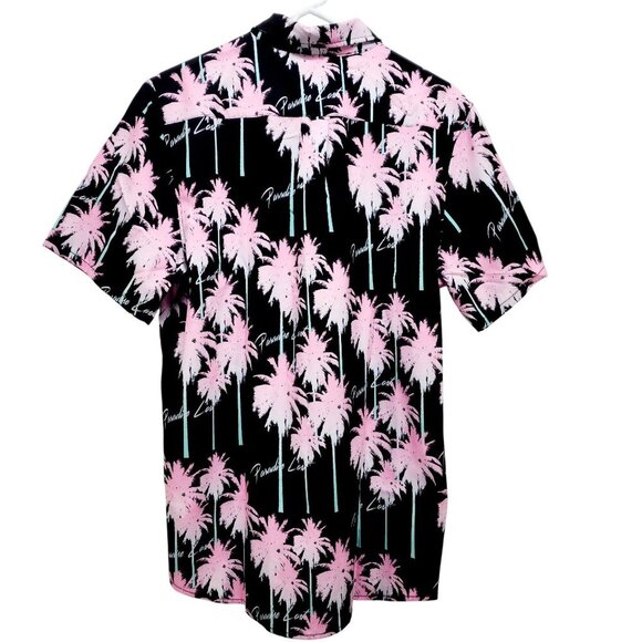 Wesc Mens Black Pink Palm Tree Print ButtonUp Shirt Short Sleeve Lightweight S - Picture 2 of 10